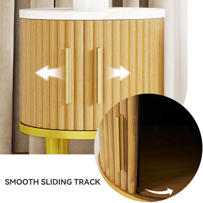 4-Piece Luxury Living Room Table Set, Includes 70" Fluted TV Stand, Fluted Coffee Table and Fluted Nightstand Set of 2 with Storage Drawers, Wood