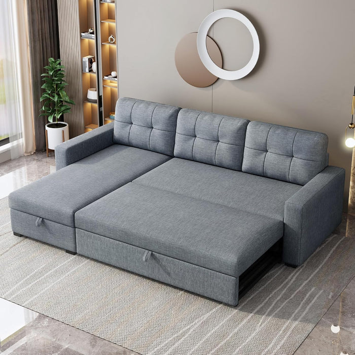 Light Grey Sectional Sofa Bed L-Shaped, 81.5", Storage