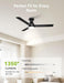 42 Inch Ceiling Fans with Lights,3 Blades,6Cct, Low Profile Ceiling Fan with Light and Remote Control,Ceiling Fan for Bedroom, Kitchen,Indoor/Outdoor Use,Flush Mount-Black