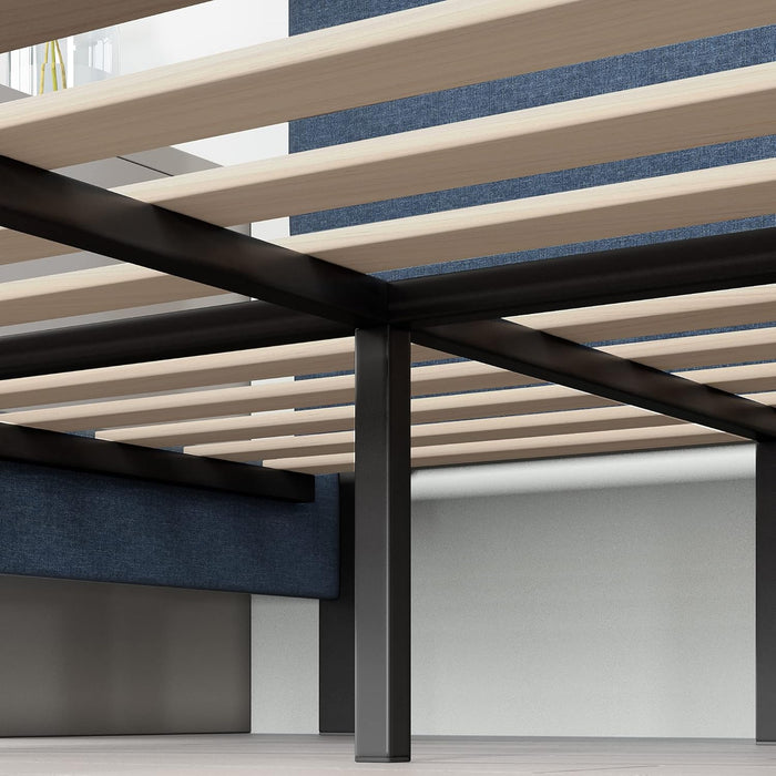 Omkaram Upholstered Platform Bed Frame, Mattress Foundation, Wood Slat Support, No Box Spring Needed, Easy Assembly, Queen