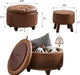 24Inch round Storage Ottoman, Set of 2, Modern PU Leather Coffee Table with Removable Top, Upholstered Ottoman with Storage Footrest Stool for Living Room, Bedroom (Brown)