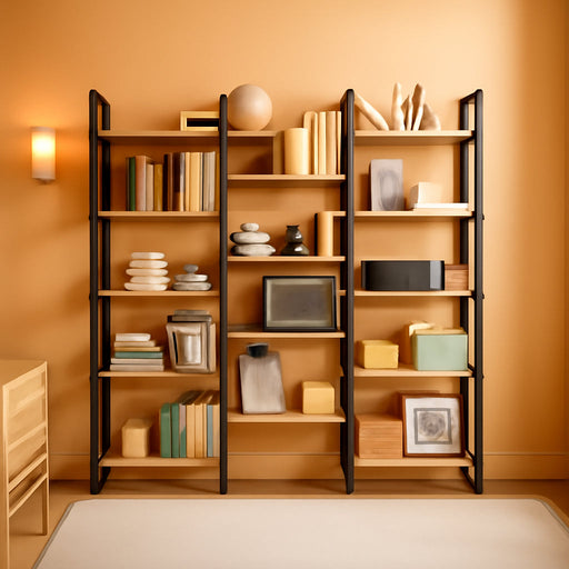 Triple 5 Tier Bookshelf, Industrial Large Bookcase with 14 Open Display Shelves, Large Etagere Bookshelf,Wide Book Shelf Book Case for Home & Office, Rustic Brown