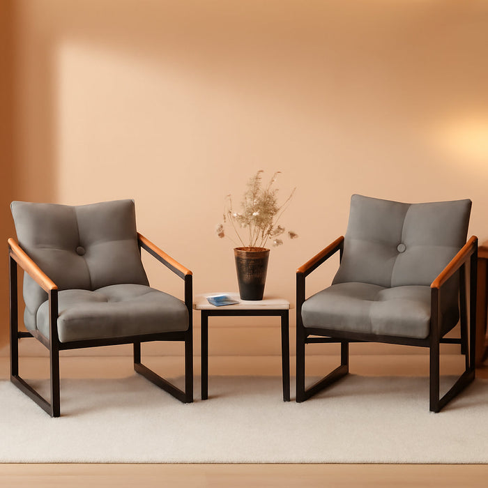 Patio Outdoor Furniture 3 Pcs Bistro/Converstation Set with 2 Chairs and 1 Coffee Table, Together with Cushions&Backrest, for Patio, Indoor, Garden, Balcony, Poolside, Bistro