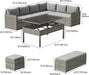 L-Shaped Outdoor Sectional Sofa Set with Adjustable Lift-Top Dining Table, All-Weather Wicker Patio Furniture, Ottoman & Tempered Glass Top, Gray Gradient