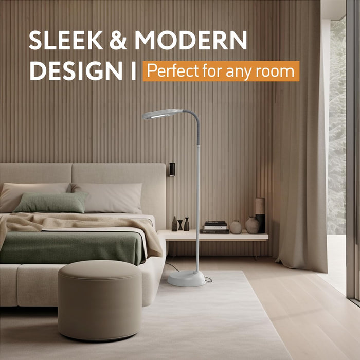 Natural Daylight Floor Lamp - Craft Light Floor Standing for Reading, Crafting, Sewing - Adjustable Gooseneck - Task Lamps for Living Room, Bedroom, Office