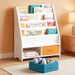 Kids Bookshelf with Storage Bins, Book Shelf for Kids Rooms, 4-Tier Toddler Sling Bookshelf for Nursery, Living Room, Bedroom, White