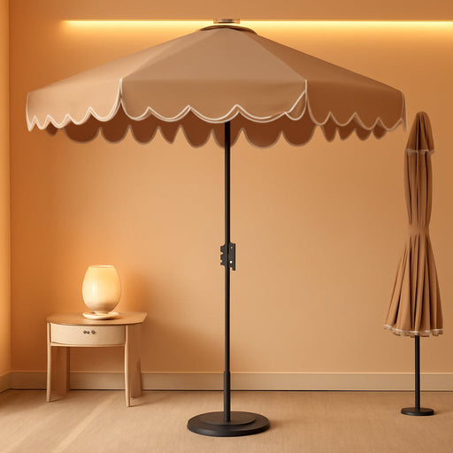10 FT Patio Umbrella, 2-Tiers Scalloped Outdoor Table Market Umbrella with Tilt Adjustment, Crank, 8 Sturdy Ribs for Pool, Deck, Backyard (Coffee)