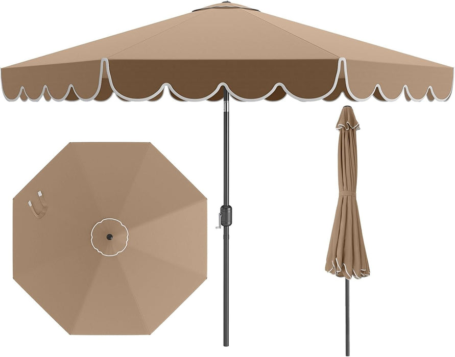 10 FT Patio Umbrella, 2-Tiers Scalloped Outdoor Table Market Umbrella with Tilt Adjustment, Crank, 8 Sturdy Ribs for Pool, Deck, Backyard (Coffee)