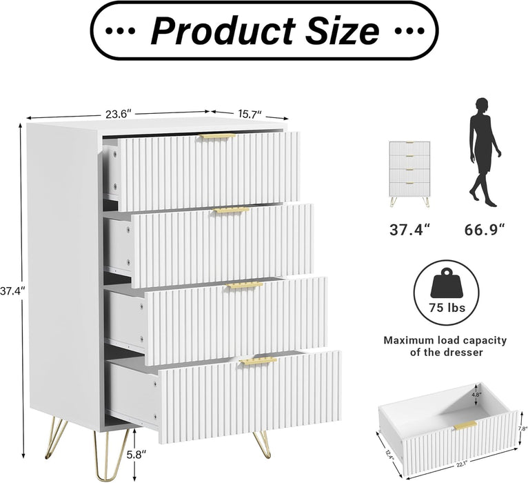 Contemporary White Dresser With Gleaming Gold Pulls