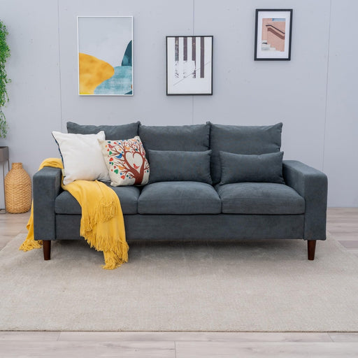 Gray Linen Sofa with Wood Legs