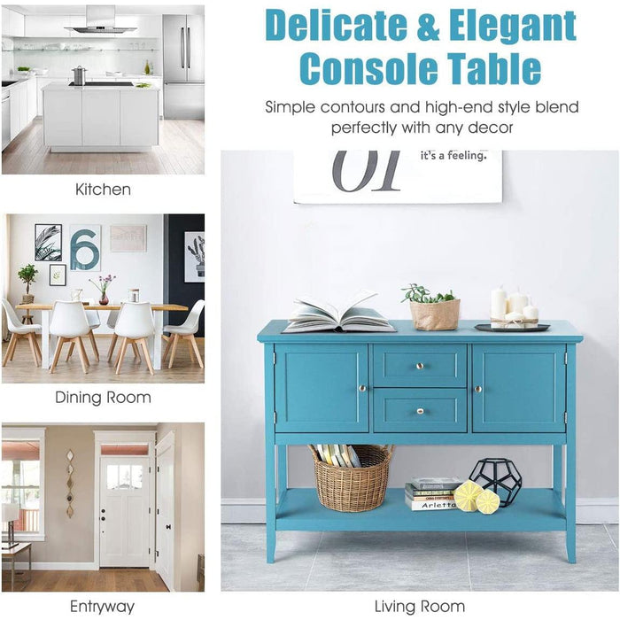 Aqua Wood Buffet Sideboard with Cabinets and Drawers