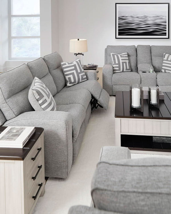Biscoe Casual UV Resistant Power Reclining Sofa with Adjustable Headrest and USB Ports, Light Gray