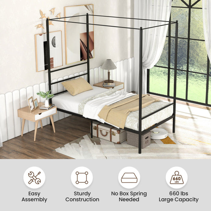 Twin/Full/Queen Size Metal Canopy Bed Frame with Slat Support