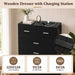47.3" Tall Dresser with Charging Station Wooden 7 Drawer Dressers for Bedroom Chest of Drawers with Sliding Rails for Home Office Entryway Black