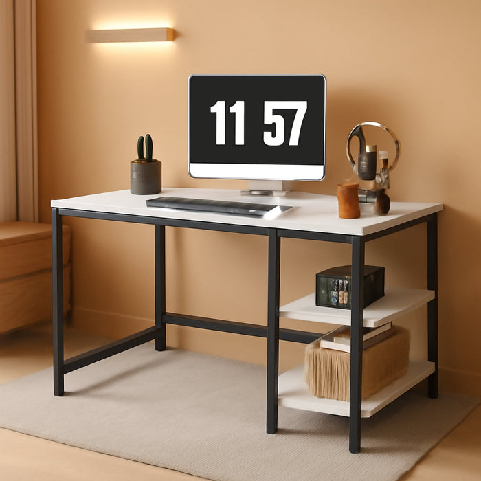Computer Desk 40 Inches with 2-Tier Shelves Sturdy Home Office Desk with Large Storage Space Modern Gaming Desk Study Writing Laptop Table, White Desk