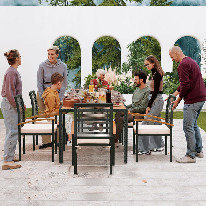 AERBUSKE 7 Pieces Outdoor Table and Chairs Set Outdoor Patio Furniture Set Wicker Patio Dining Sets for 6 Patio Table and Chairs Set Outdoor Furniture Set for Garden Yard Porch Poolside