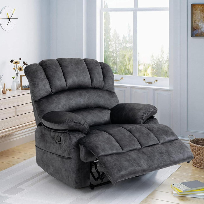 Grey Fabric Recliner with Overstuffed Cushions