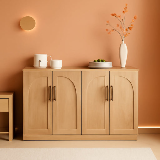 Arched Door Sideboard Buffet Cabinet Set of 2, Natural Oak