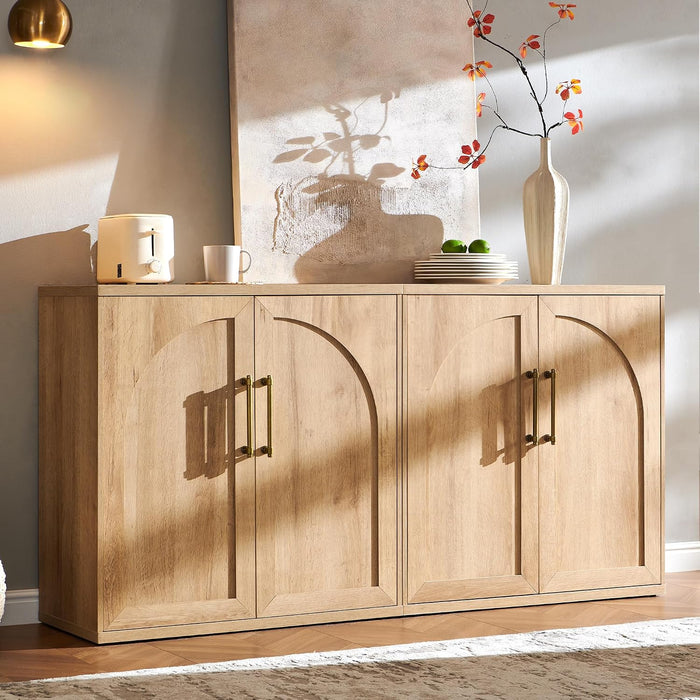 Arched Door Sideboard Buffet Cabinet Set of 2, Natural Oak