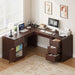 69" Executive L Shaped Desk, Wood Corner Executive Computer Desk with Power Outlets & Storage Drawers, Large Office Desk Workstation for Home, Dark Walnut