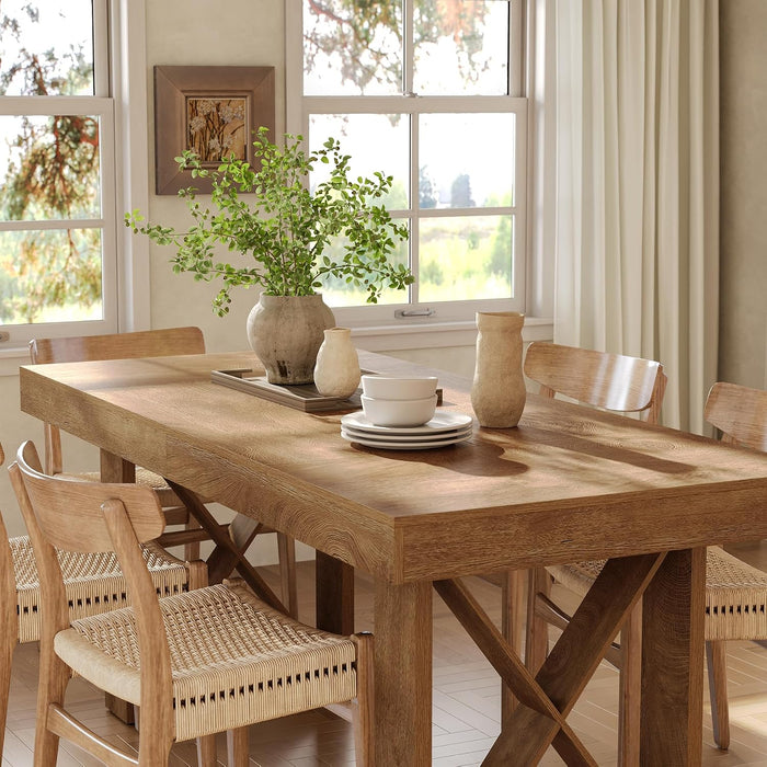 63-Inch Dining Table for 4 People, Farmhouse Thick Appearance Design, Rustic Rectangle Kitchen Dinner Table for Dining Room, Living Room, Yellowish Brown