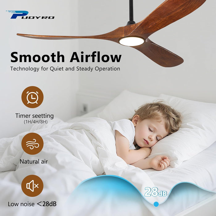 60 Inch Wooden Ceiling Fan Dimmable Lighting