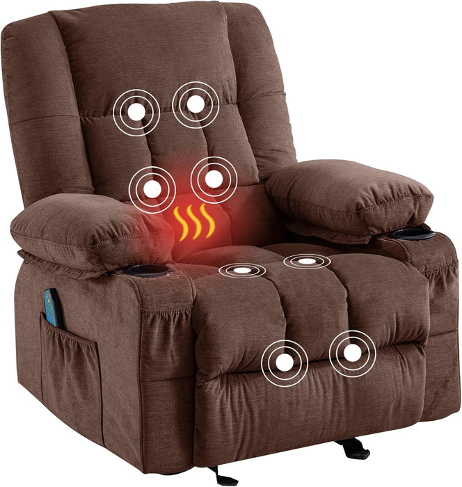 Massage Rocker Recliner Chair with Vibration Massage and Heat Ergonomic Lounge Chair for Living Room with Rocking Function and Side Pocket, 2 Cup Holders, USB Charge Port