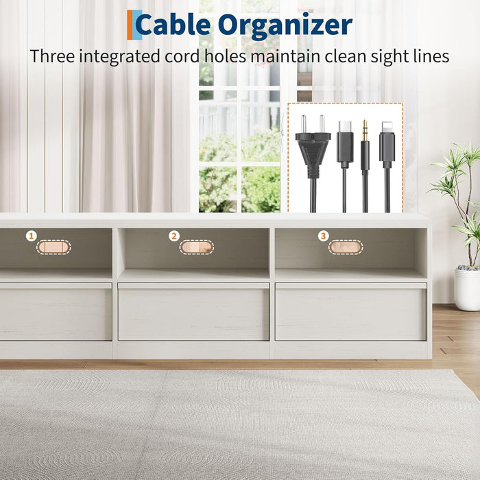 70In TV Stand for Tvs up to 85", Mid Century Modern Entertainment Center with Storage Drawer & Open Shelves, Heavy Duty Media Console for Living Room and Bedroom, White