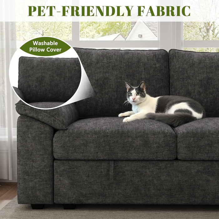 108 Inch Modular Sectional Sleeper Sofa CharcoalGrey