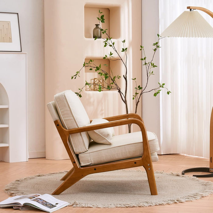 Beige Midcentury Modern Upholstered Accent Chairs Pillow