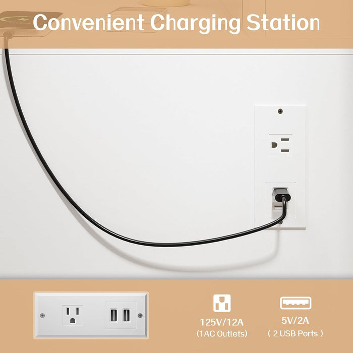 Vanity Desk with Mirror, 11 LED Lights and Power Outlet, Makeup Vanity Set with Storage Cabinet, Drawers and Chair, White Dressing Table with 3 Adjustable Light Modes for Bedroom