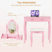Girls Vanity Desk Set with Mirror and Cushioned Stool, 2 in 1 Pink Makeup Vanity Dressing Table with 4 Drawers for Women and Girls, Bedroom Dorm