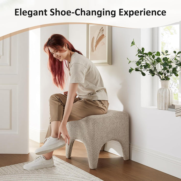 17" Boucle Modern Square Foot Stool Ottoman, Vanity Stool for Makeup, Rectangle Foot Rest for Couch, Upholstered Ottoman Stool for Living Room, Bedroom, Entryway (1, Camel)