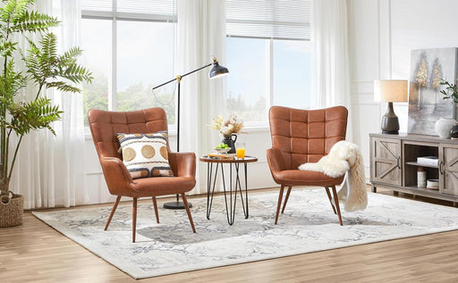 Brown PU Leather Highback Upholstered Accent Chairs