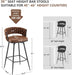 BV Bar Height Bar Stools Set of 2, 30 Inch Seat Height Bar Stools, 180° Swivel Barstools with Woven Back and Footrest, Suede Fabric Counter Stools for Kitchen Island, Bar Pub