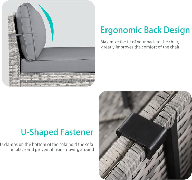 6-Piece Outdoor Patio Furniture Set Wicker Sectional Sofa Set, Patio Conversation Set with Thickened Cushions & Coffee Table for Garden, Backyard, Poolside, Grey