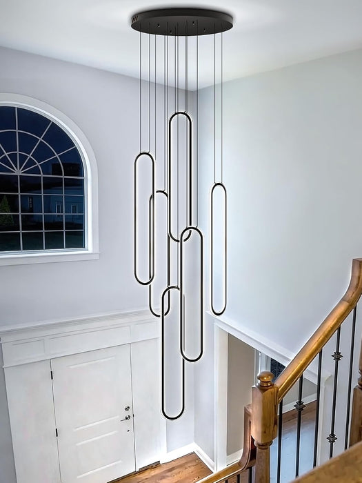Six Ring LED Dimmable Black Chandelier CeilingLight