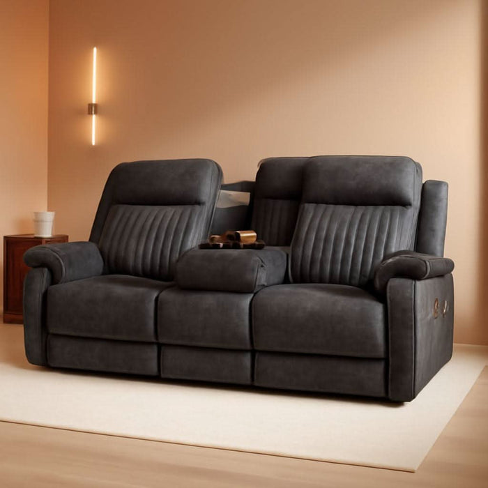 Zero Gravity Power Recliner Sofa Couch – Electric Reclining Sofa with Drop down Table & Wireless Charging, 3 Seater Dual Reclining Couch with Adjustable Headrests for Living Room (Velvet, Grey)