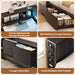 Full Corner Bed Frame with Upholstered Storage Headboard and Drawers, Metal Platform Bed Frame with LED Light and Charging Station, Full Daybed for Living Room, Bedroom & Guest Room, Black