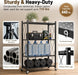4 Tier Foldable Metal Storage Shelves on Wheels No Assembly | Heavy-Duty Shelf Unit for Kitchen, Garage, Pantry, Basement, Bookshelf, Black