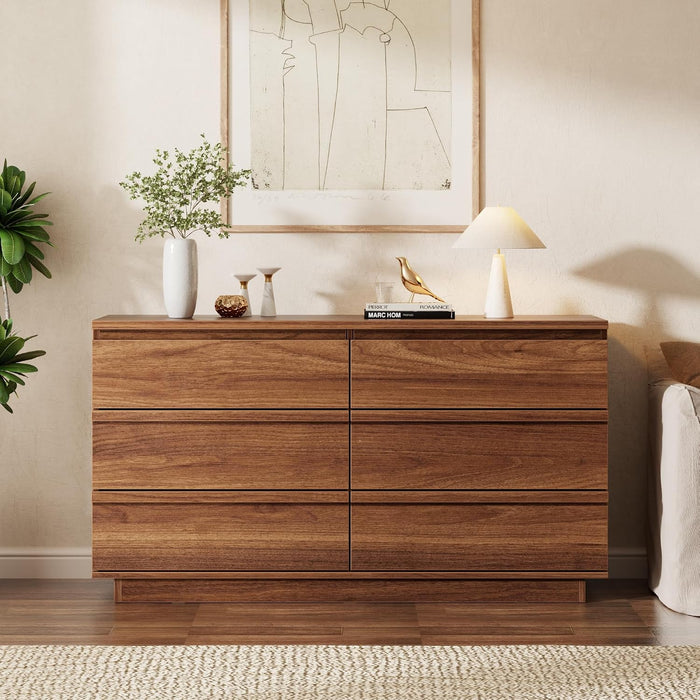 6 Drawer Dresser Walnut, Double Chest of Drawers
