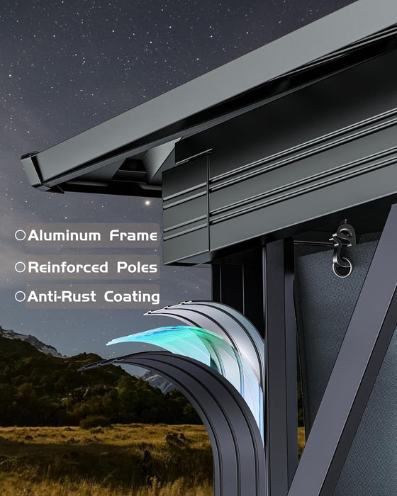 10 Ft X12 Ft Hardtop Gazebo for All Weather, with Double Metal Roof, Aluminum Alloy Frame, Net, and Curtain, Permanent Building for Patio, Deck, Backyard, Lawn, and Garden