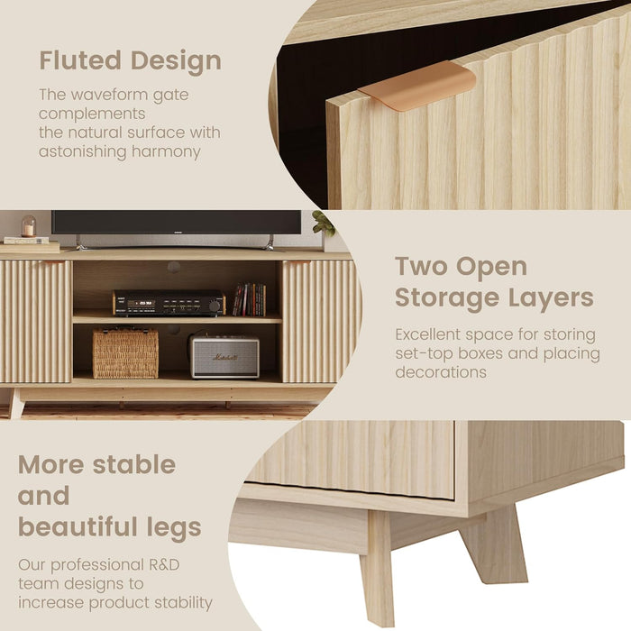 Flutd TV Stand for Living Room, 59 Inches Entertainment Center with Storage, TV Media Console with 2 Fluted Doors & Adjustable Shelves Suitable for 50/55/60/65 TV, for Bedroom