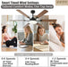 60 Inch Ceiling Fans with Lights, Large Modern Brown Ceiling Fan with Light and Remote Control, 6 Double Sided Blades, 6 Speed Reversible Motor, Dimmable LED, Silent Timing, Indoor Outdoor Patio Use