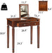 DarkCherryVanity SolidWood DeskWithFlipTop MirrorStorage