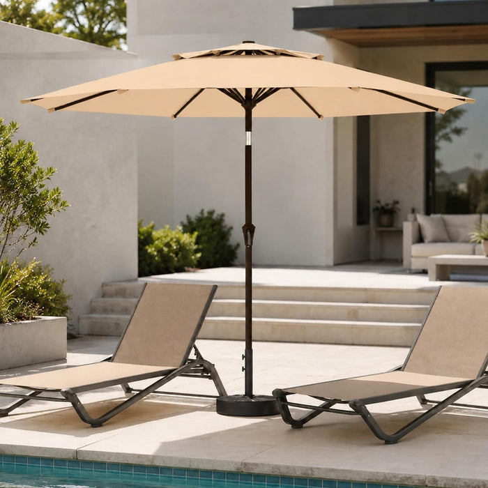 10FT Patio Umbrella, 2 Tier Outdoor Table Umbrella, Large Vented Market Umbrellas with Push Button Tilt and Crank, 8 Sturdy Ribs for Backyard, Deck, Pool, UPF50+ UV Protection