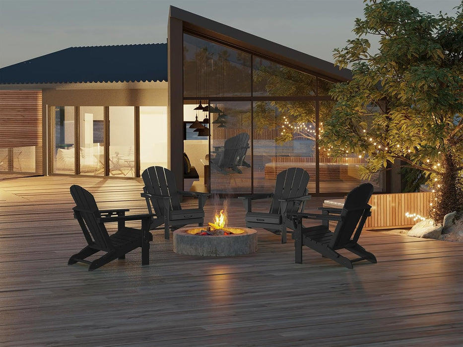 Folding Adirondack Chairs Patio Chairs Outdoor Adirondack Chair Weather Resistant Chair for Patio, Outside, Deck, Backyard, Fire Pit Chair, Campfire Chairs (Black)