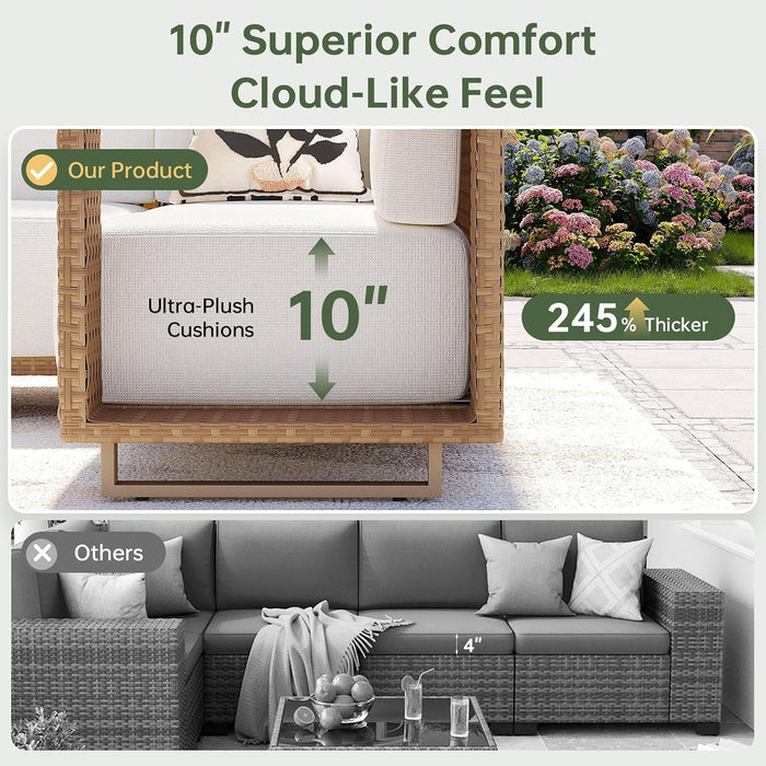 Patio Furniture Set, 6 Piece Outdoor Wicker Sofa, Yellow/Beige