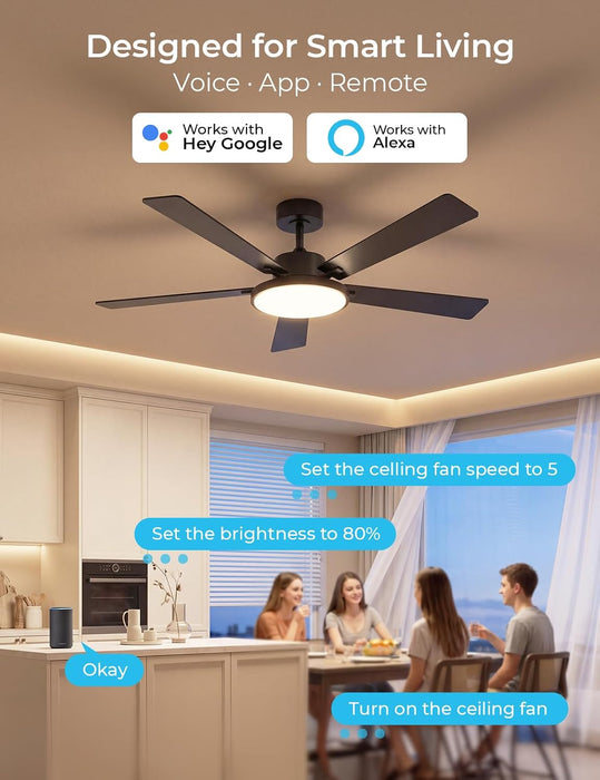 Cinoton 52 Inch Black Smart Ceiling Fan Wireless
