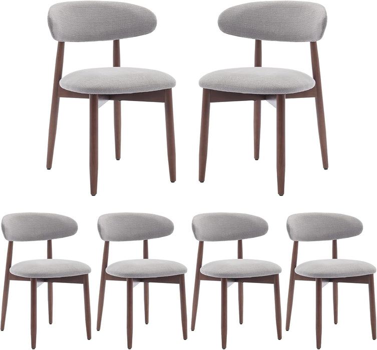 Wooden Dining Chairs Set of 6, Modern Fabric Upholstered Kitchen Side Chairs, Farmhouse Dining Room Chair with Foot Pegs, Light Grey